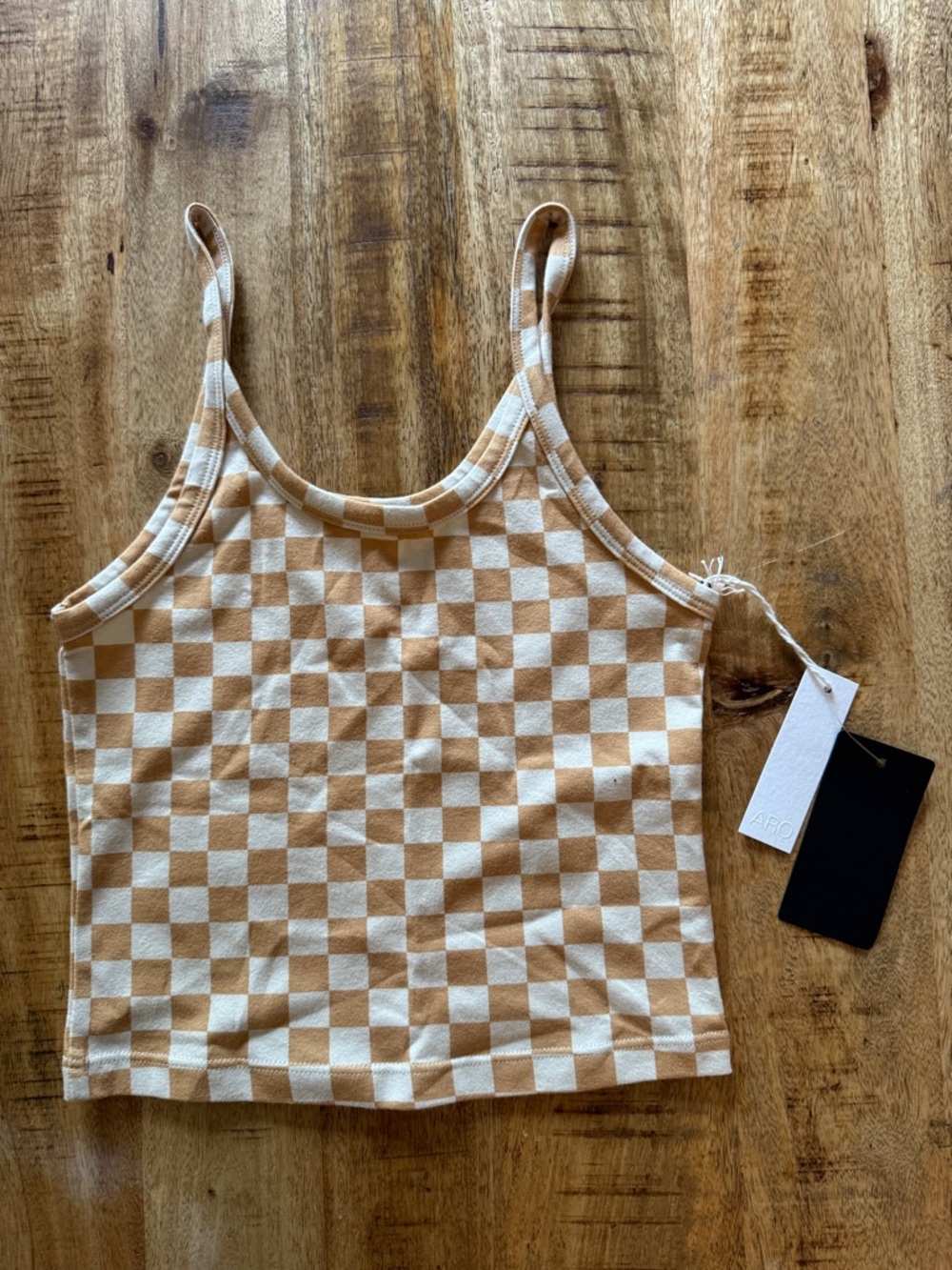 ARQ Checkerboard PLAID Cropped Camisole Tank Top in Beige/Cream Carres XS NEW